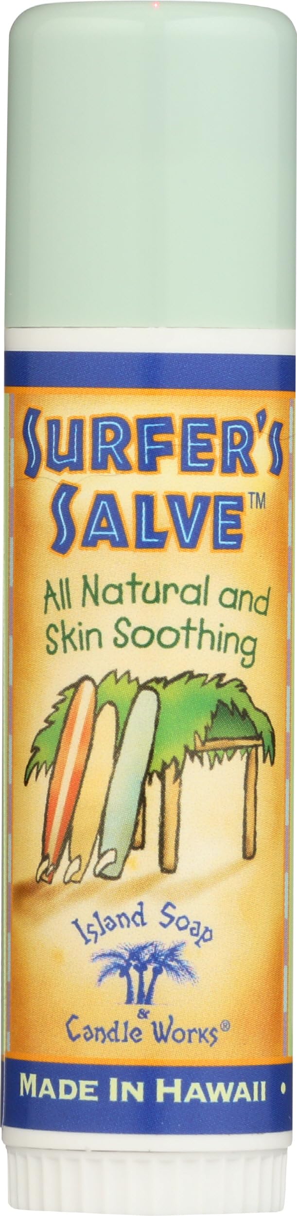 Island Soap Surfer’s Salve front packaging showing compact travel-ready balm