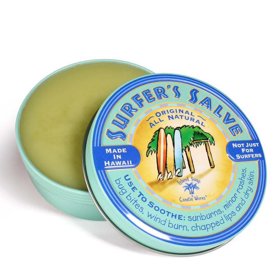 Island Soap & Candle Works front tin showing label and reusable lid benefits