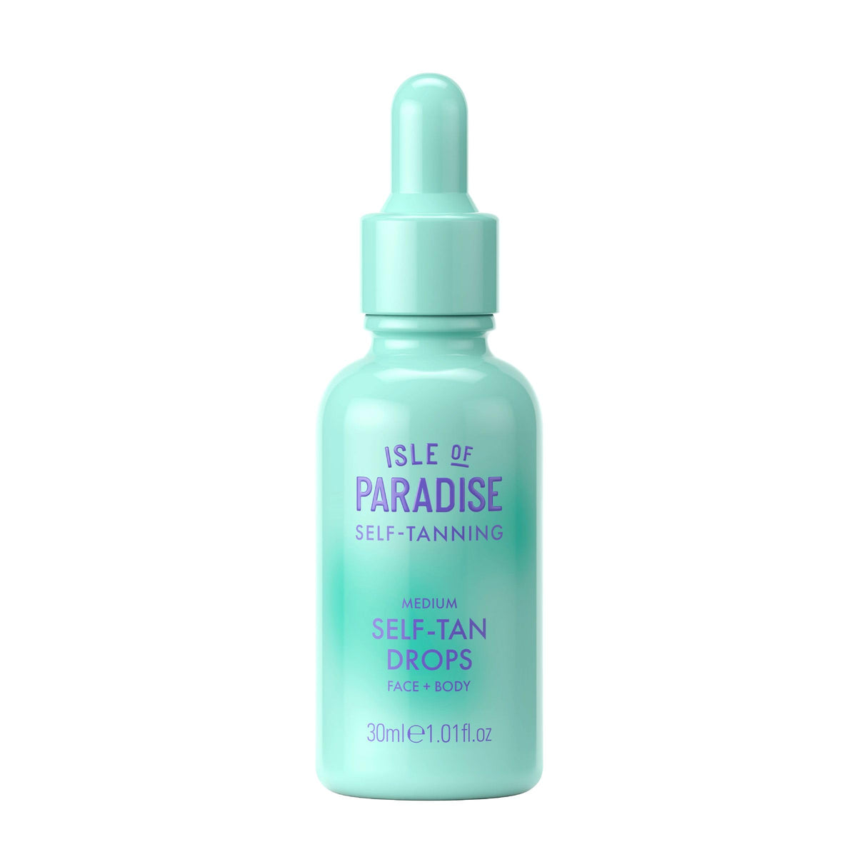 Isle of Paradise bottle front view showing compact self-tan packaging and benefit