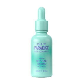 Isle of Paradise bottle front view showing compact self-tan packaging and benefit