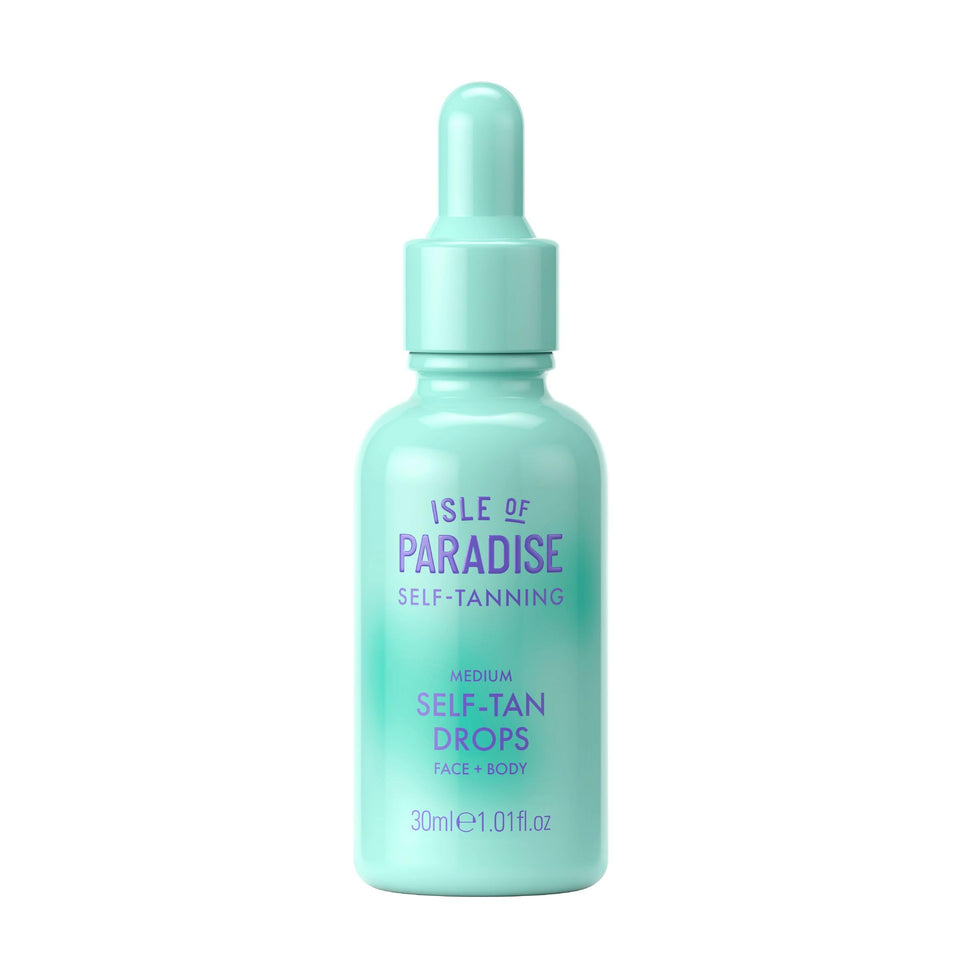 Isle of Paradise bottle front view showing compact self-tan packaging and benefit
