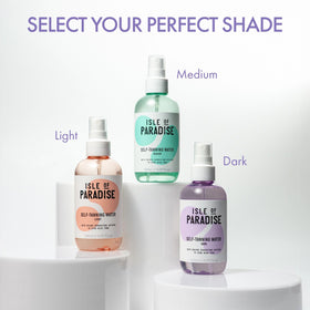 Isle of Paradise bottle in beach bag lifestyle shot showing travel-ready tanning
