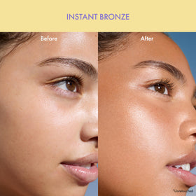 Isle of Paradise Sunny Serum bottle beside foundation illustrating primer compatibility