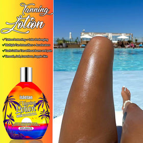 isletan bottle next to hands to show 13.5oz size and travel-friendly volume
