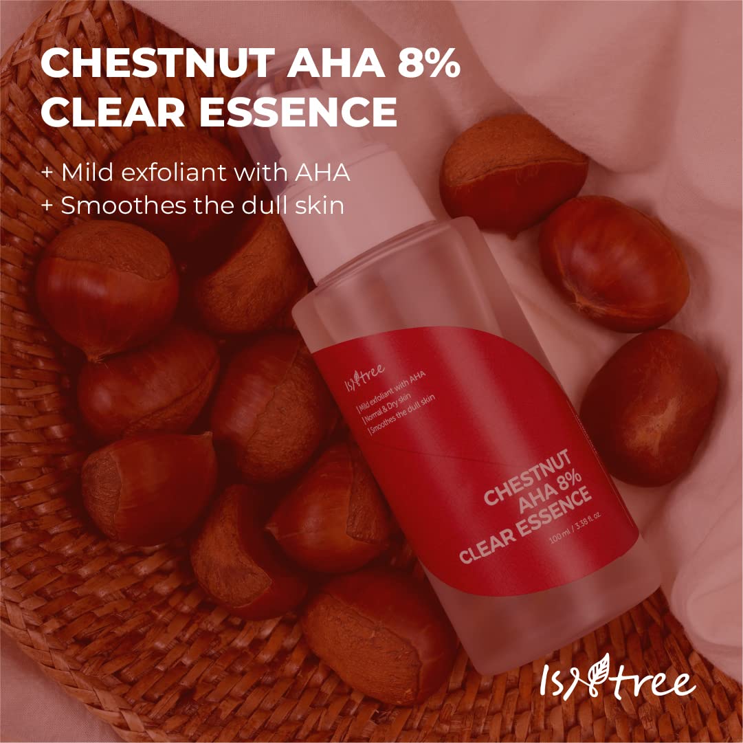 IsNtree chestnut AHA essence clear watery texture droplet demonstrating quick absorption