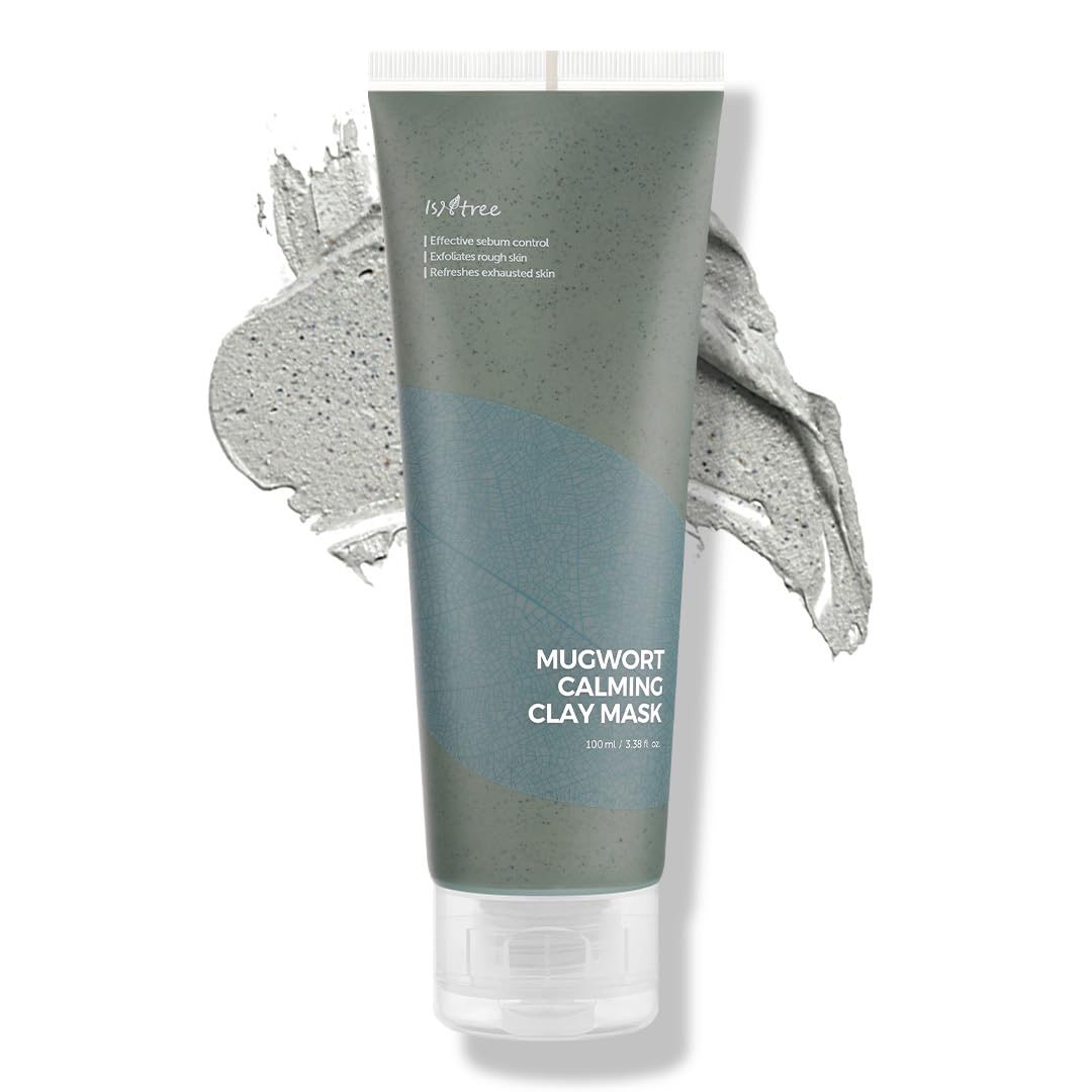 IsNtree front packaging of mugwort clay mask shows product and benefit of calming
