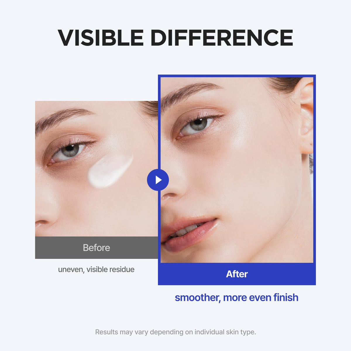 ISNTREE before and after tone-up demo showing subtle brightening effect