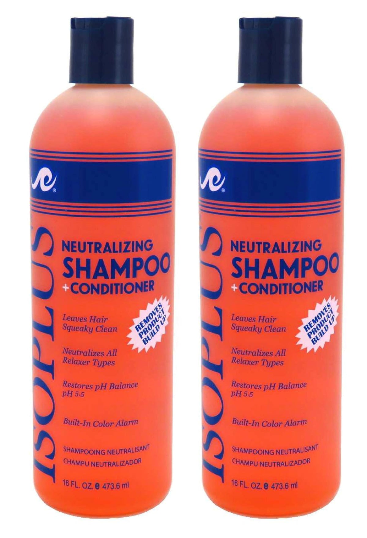 Isoplus bottles next to hairbrush showing 16 oz size and salon-ready convenience benefit