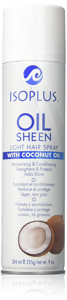 Isoplus bottle front view showcasing coconut oil sheen and lightweight benefit