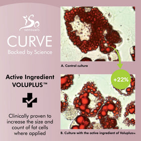IsoSensuals CURVE ingredient bottles display showing natural oil blend benefits