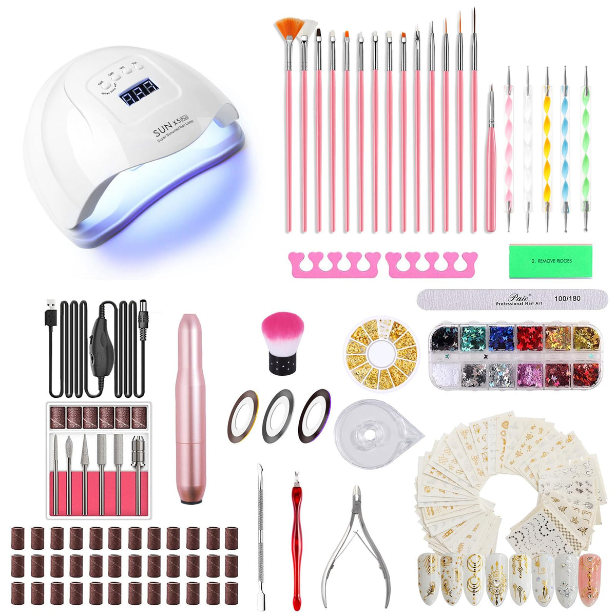 ISTOYALL front view showing lamp and drill set for complete home manicures