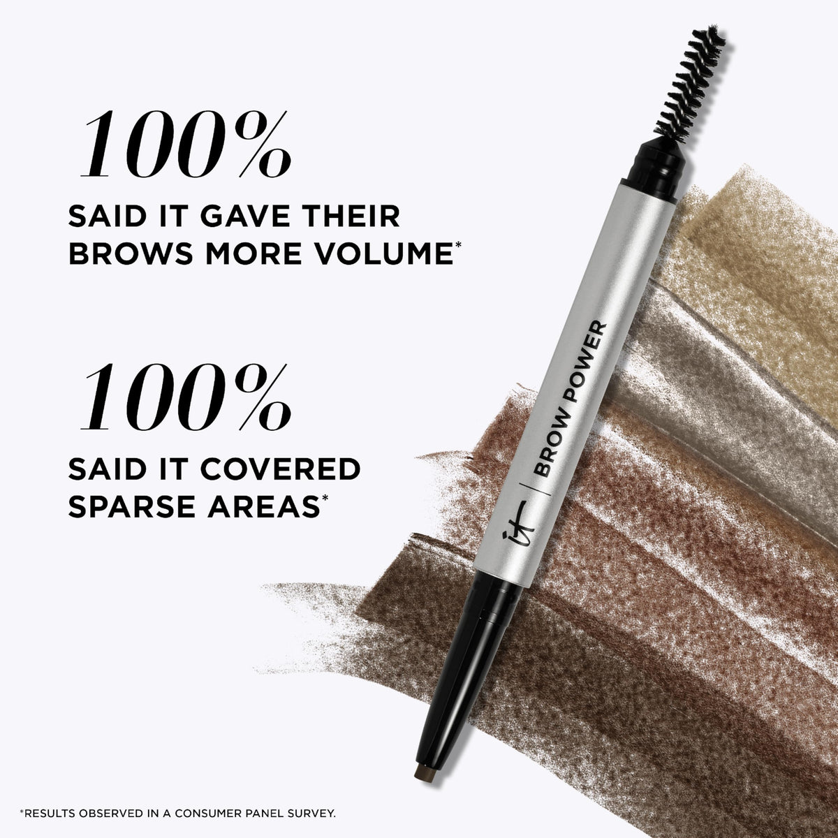 IT Cosmetics Taupe Brown swatches showing adaptable tones across skin