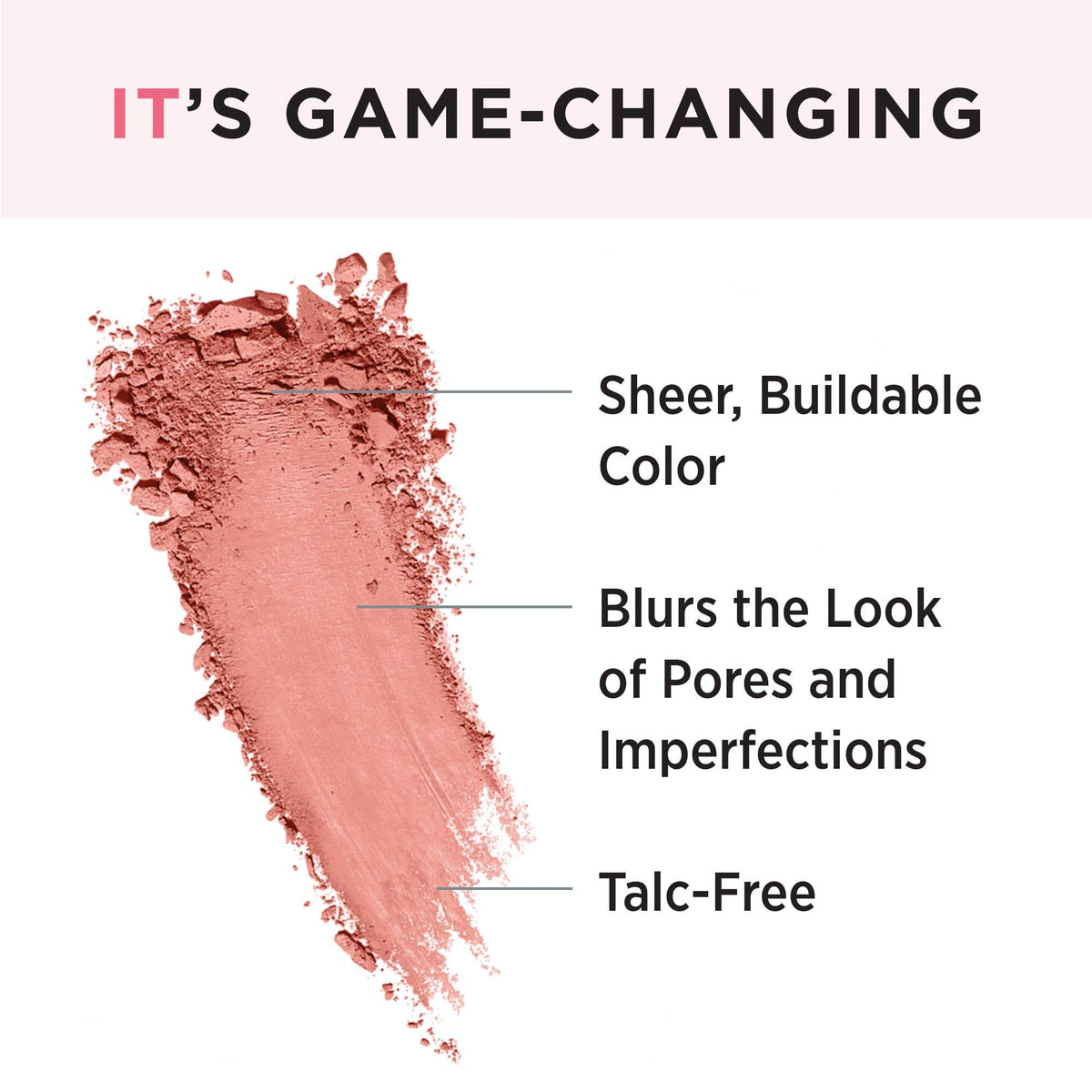 IT Cosmetics brush applying blush demonstrating seamless, buildable color