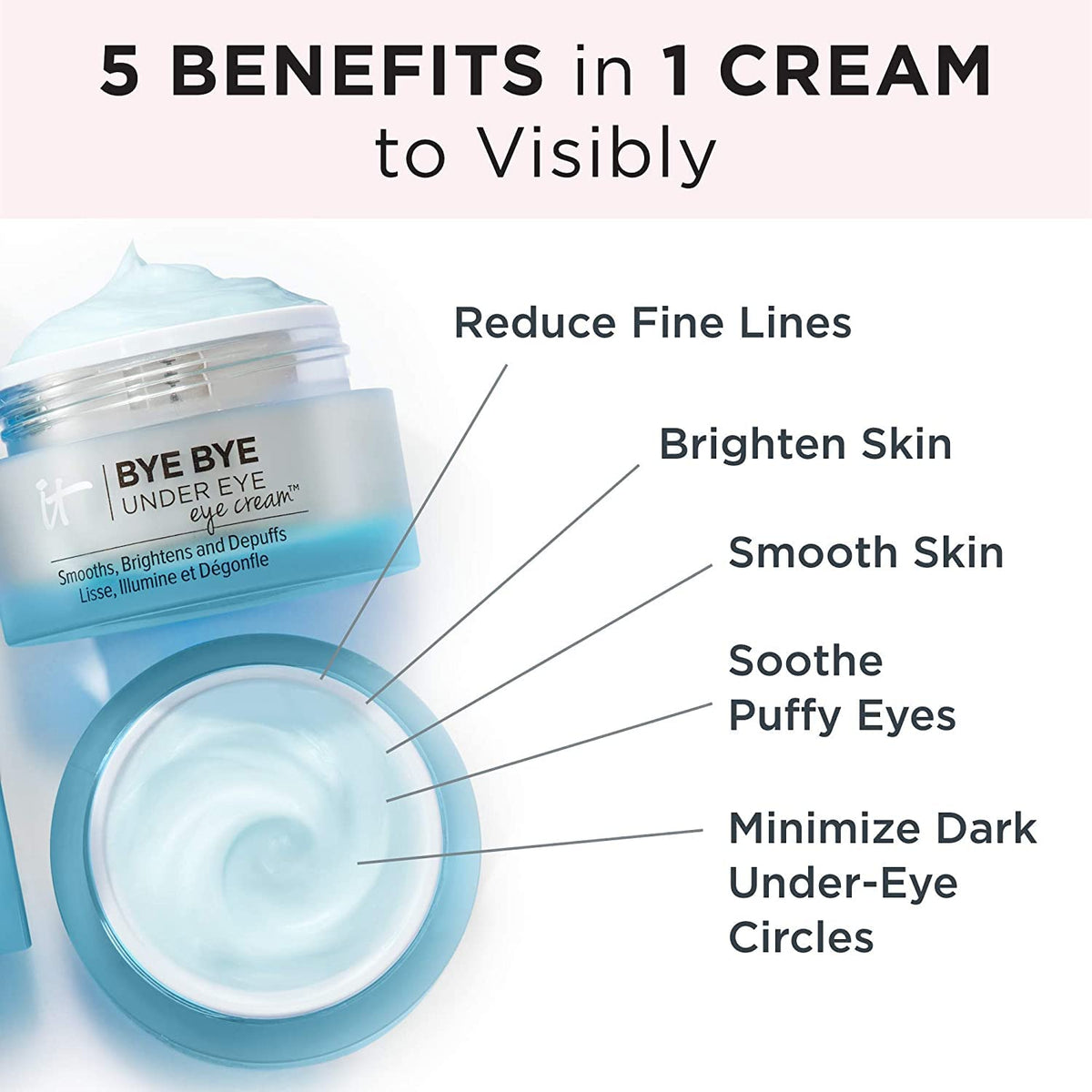 IT Cosmetics model applying cream under eye demonstrating smoothing benefit