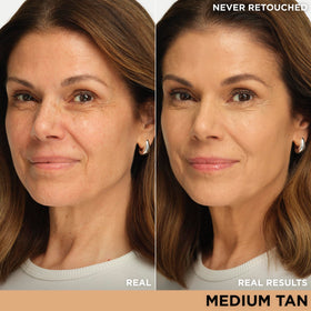 IT Cosmetics pump dispenses Medium Tan texture highlighting smooth blendability