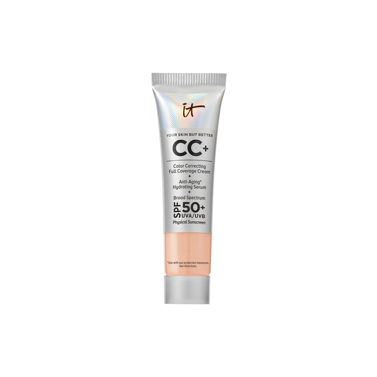 IT Cosmetics front packaging of travel CC+ cream shows product and shade