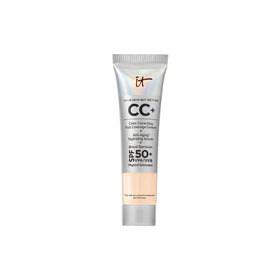 IT Cosmetics travel tube front view showing compact design and SPF 50+ protection