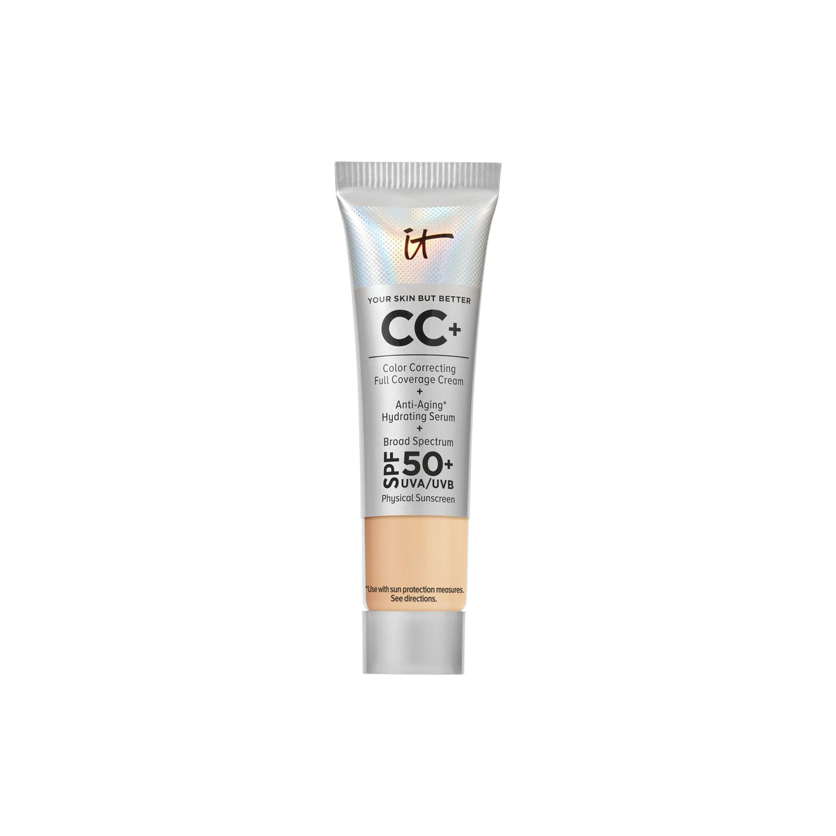 IT Cosmetics travel CC+ cream front packaging showing compact protective tube