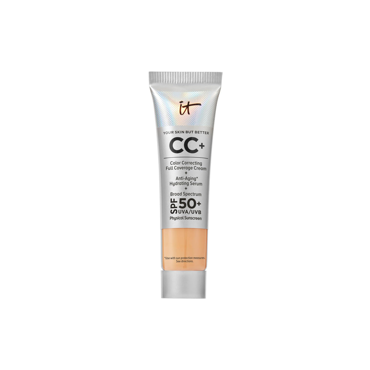 IT Cosmetics front packaging of travel-size CC+ Cream showing compact tube convenience