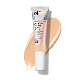 IT Cosmetics CC+ Nude Glow front bottle showing warm shade and glow benefit