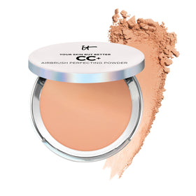 IT Cosmetics compact front view showing pressed powder and mirror for polished finish