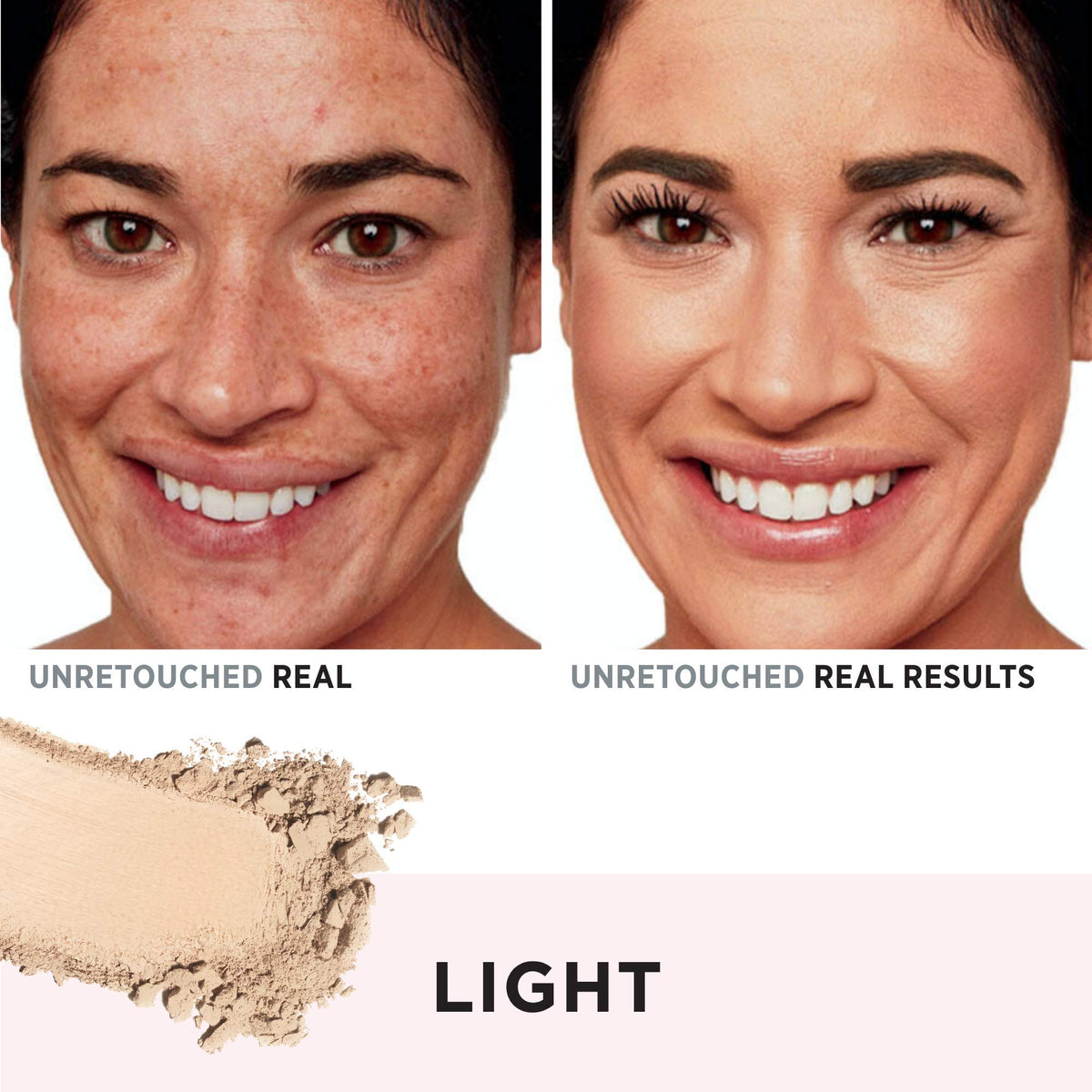 IT Cosmetics powder applied with brush demonstrating buildable coverage and pore-blurring benefit
