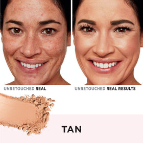 IT Cosmetics powder applied with brush in hand for buildable coverage benefit
