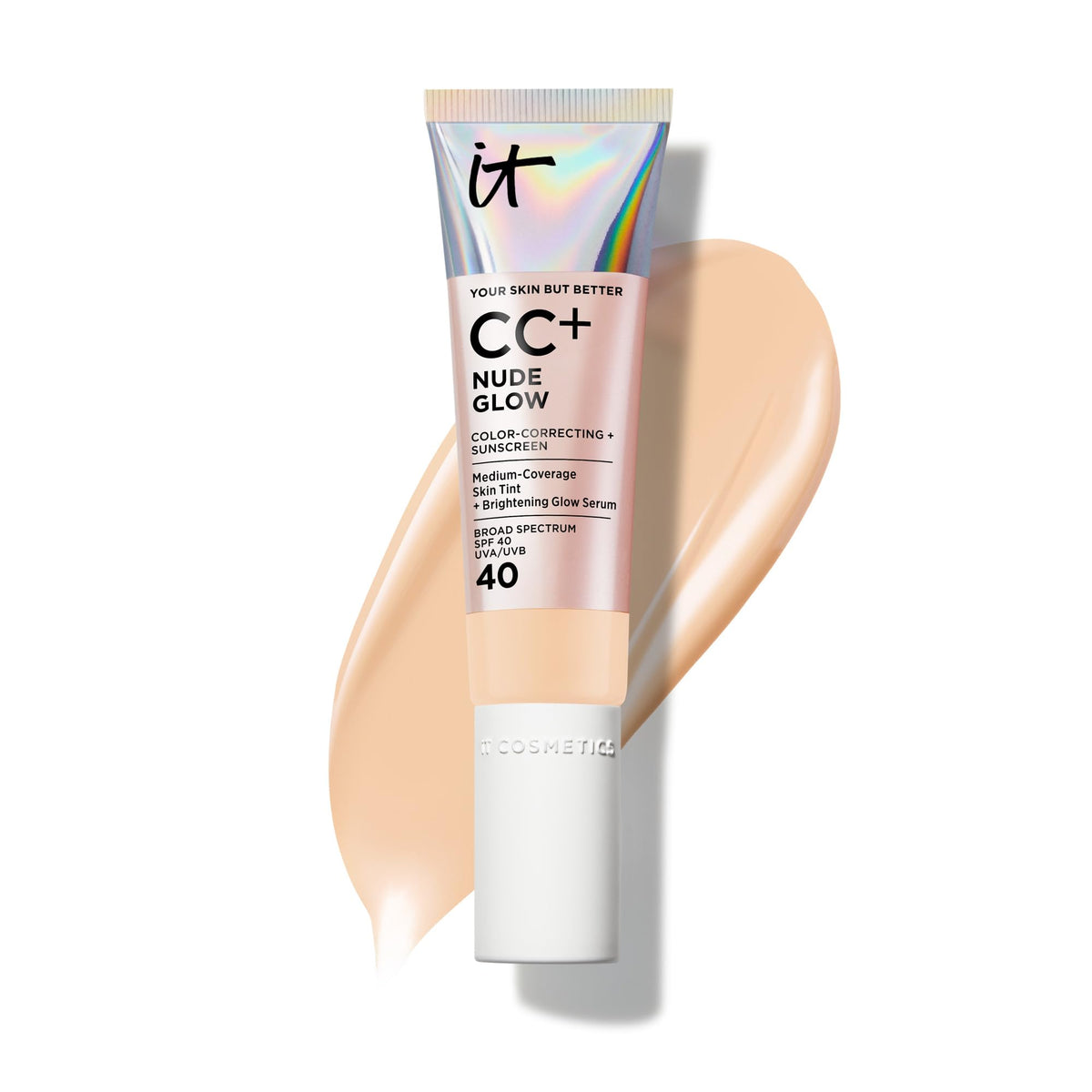 IT Cosmetics CC+ Nude Glow front bottle showing product ID and glow benefit