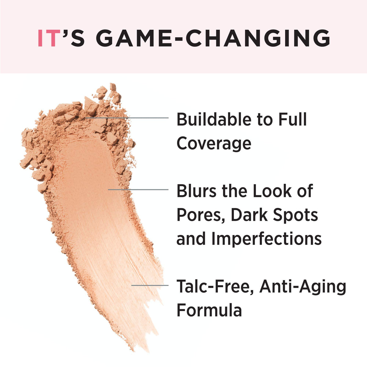 IT Cosmetics powder texture close-up highlighting fine-milled, blurring pigments