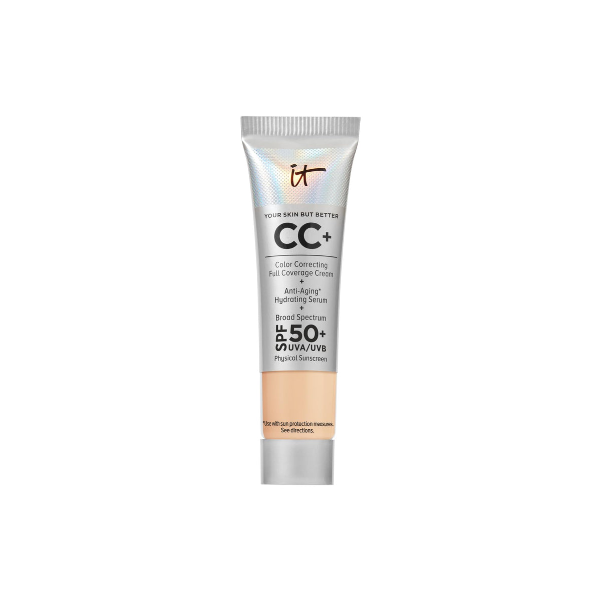 IT Cosmetics CC+ travel pump bottle front view shows neat travel-friendly design and easy dispensing