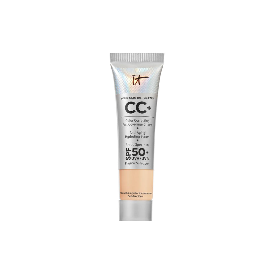 IT Cosmetics CC+ travel pump bottle front view shows neat travel-friendly design and easy dispensing