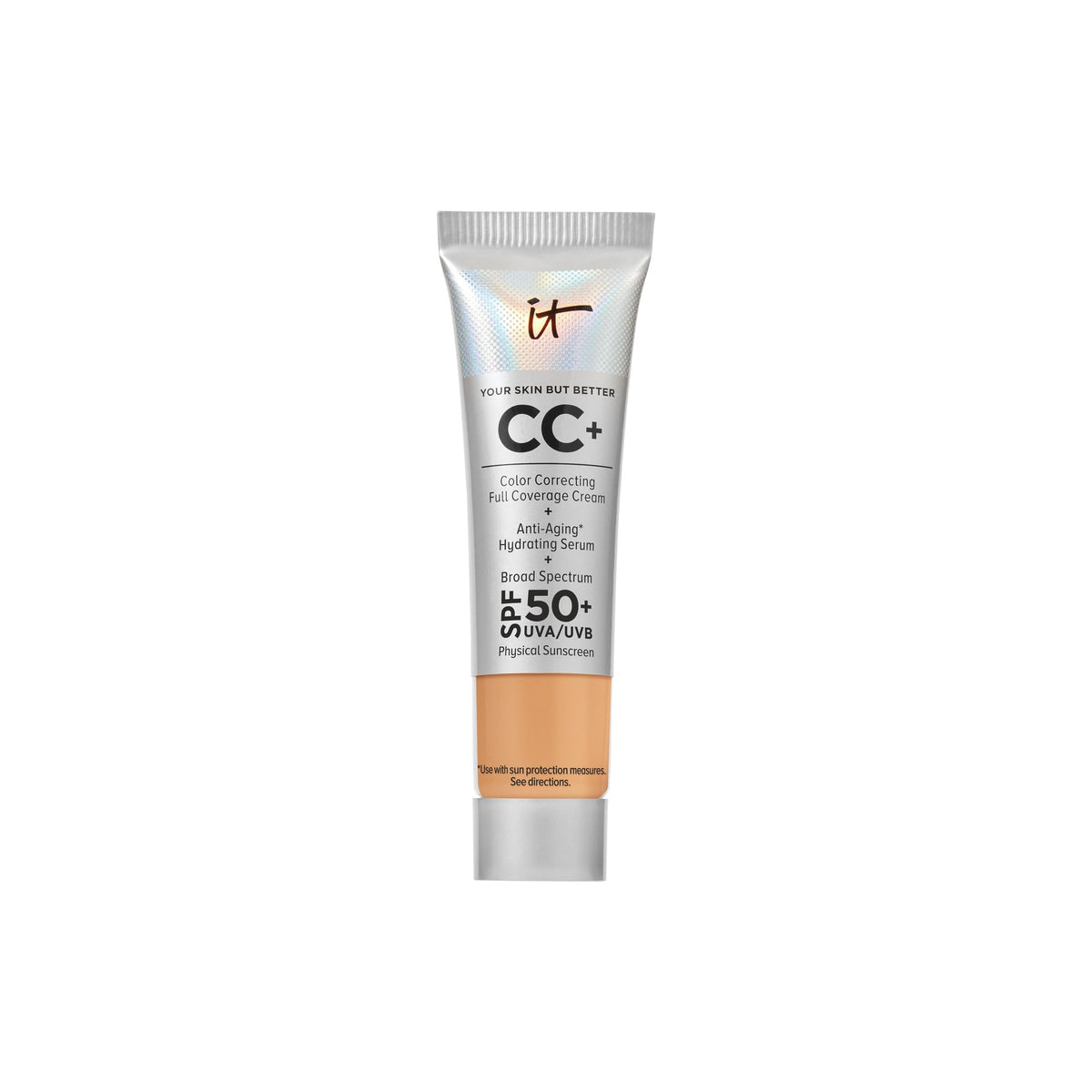 IT Cosmetics travel CC+ tube front view showing compact makeup solution and SPF benefit