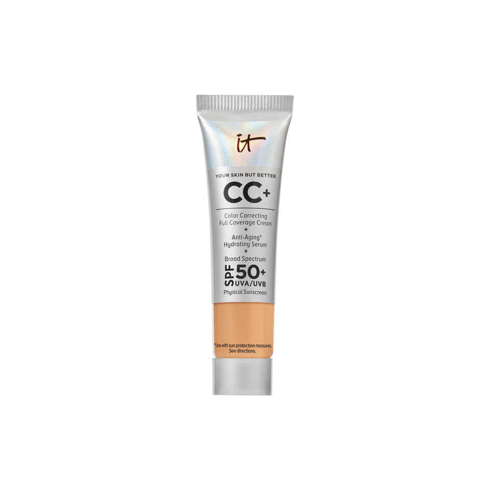 IT Cosmetics travel CC+ tube front view showing compact makeup solution and SPF benefit