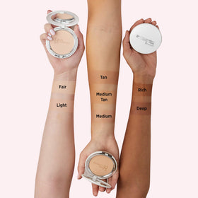 IT Cosmetics compact open with brush application demonstrating buildable coverage