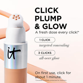 IT Cosmetics concealer being applied with brush for seamless, natural finish