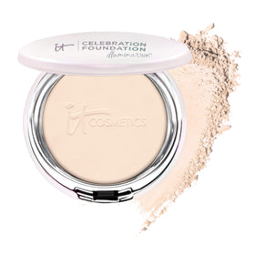 IT Cosmetics compact front view showing sleek packaging and full-coverage benefit