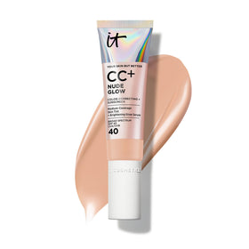 IT Cosmetics front packaging showing bottle and neutral medium shade for instant glow