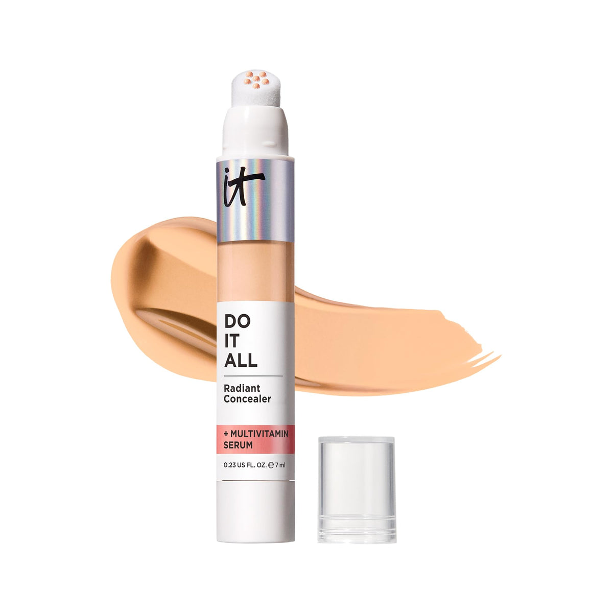 IT Cosmetics front tube showing product design and clear shade labeling for quick selection