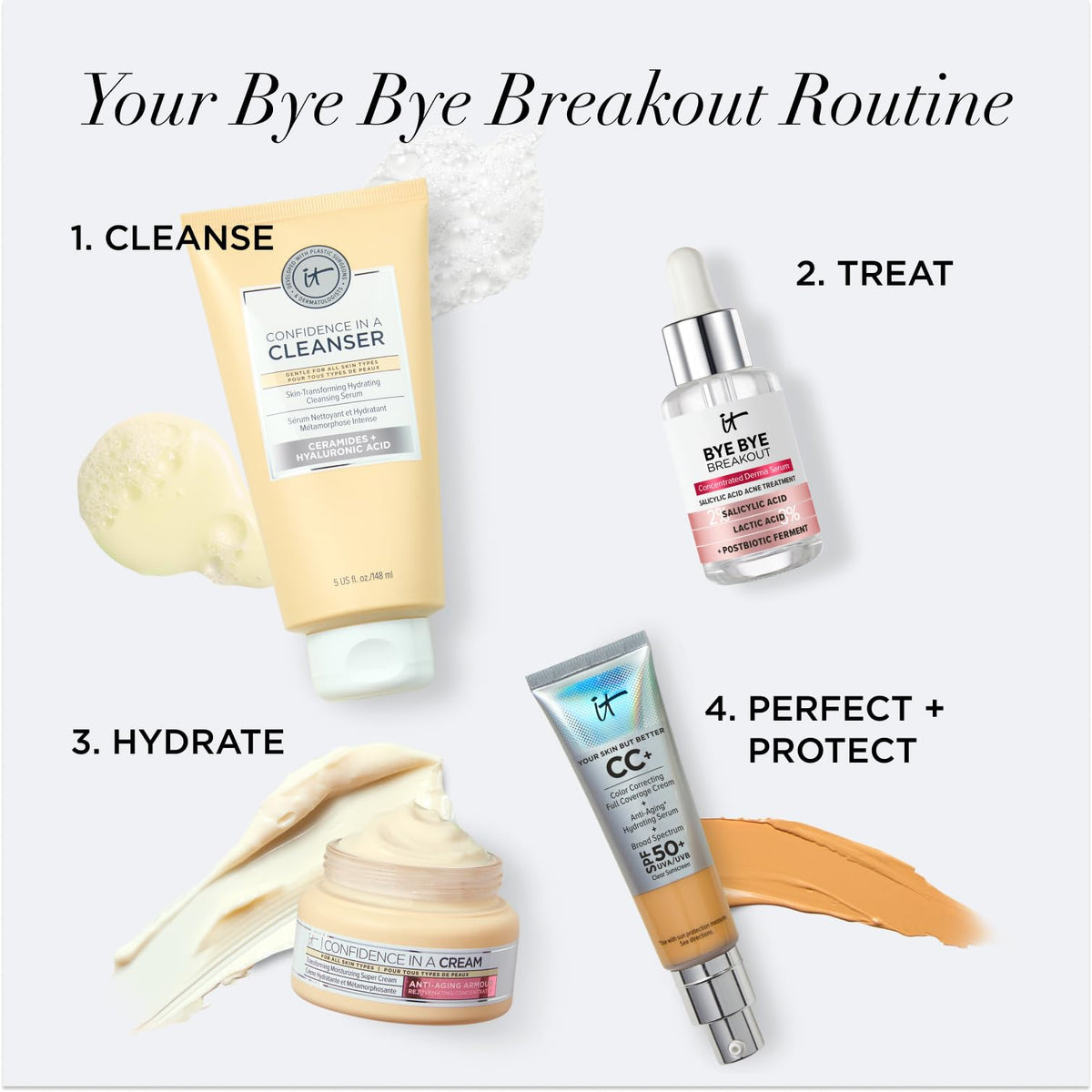 IT Cosmetics in bathroom routine setting showing easy layering under makeup