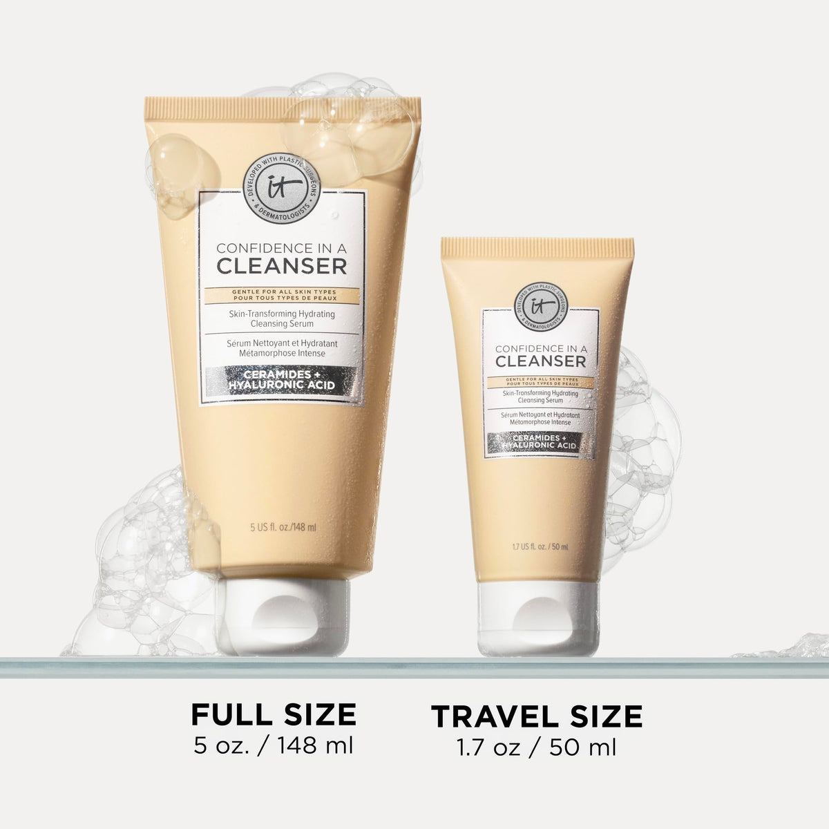 IT Cosmetics before and after makeup removal showing effective gentle cleansing