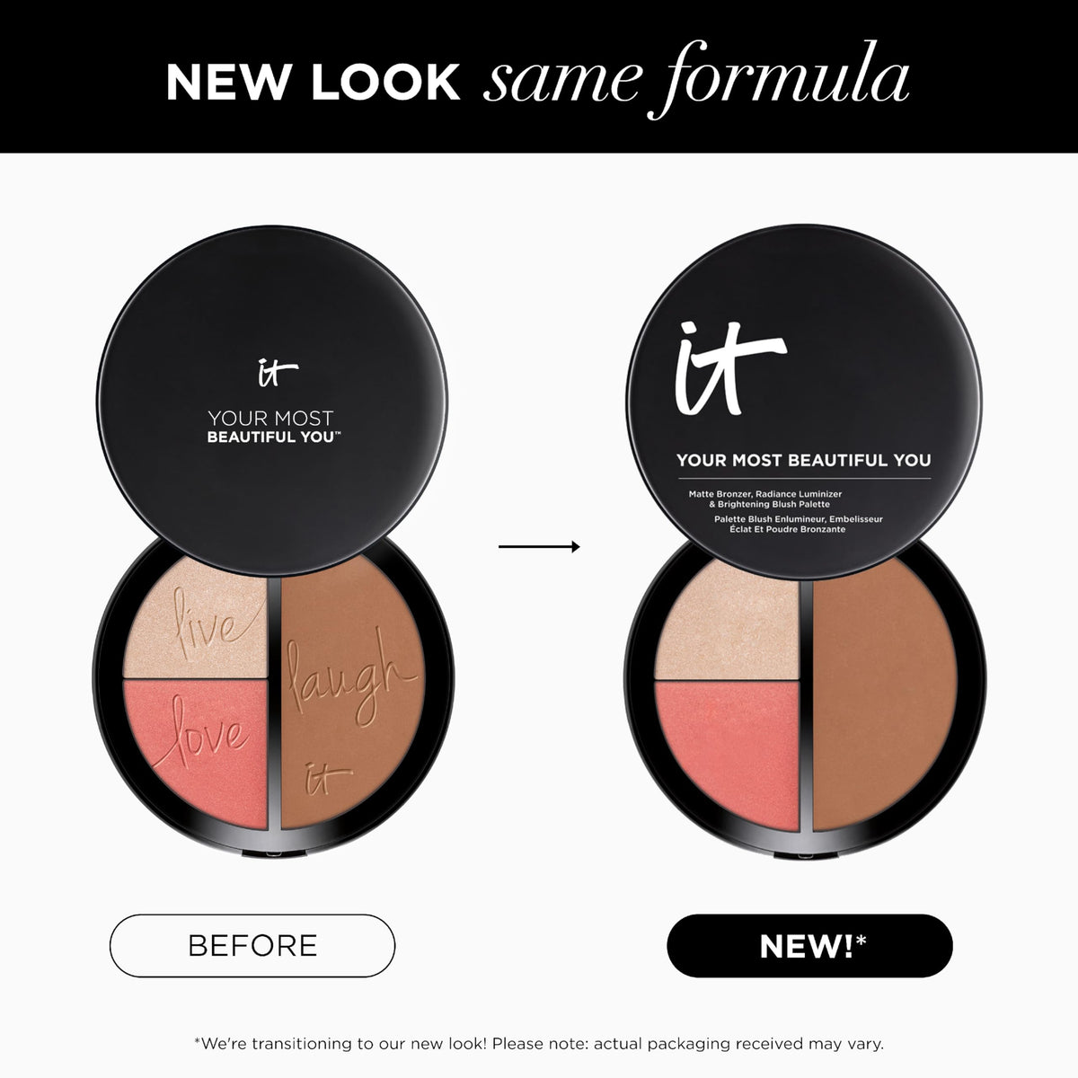 IT Cosmetics palette in-use on model demonstrating natural glow and quick application