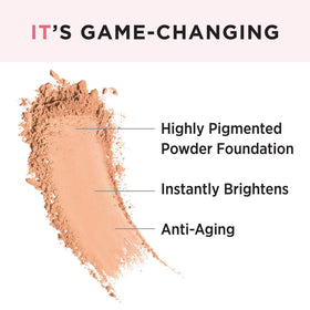 IT Cosmetics powder texture close-up highlighting silky, hydrating finish benefit