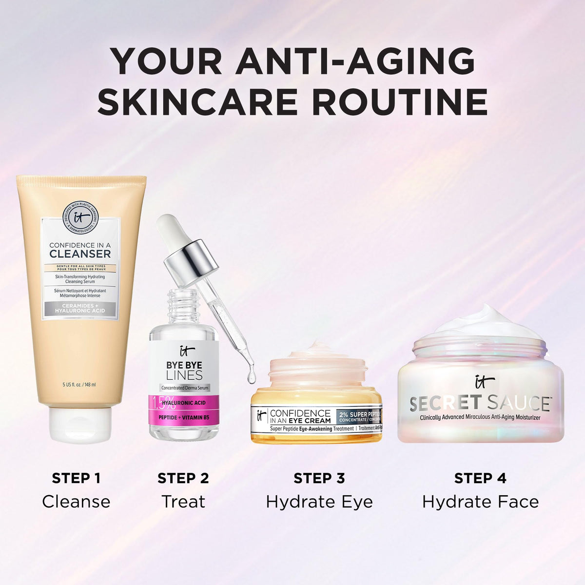 IT Cosmetics next to a ruler showing 2 fl oz scale and travel-friendly benefit