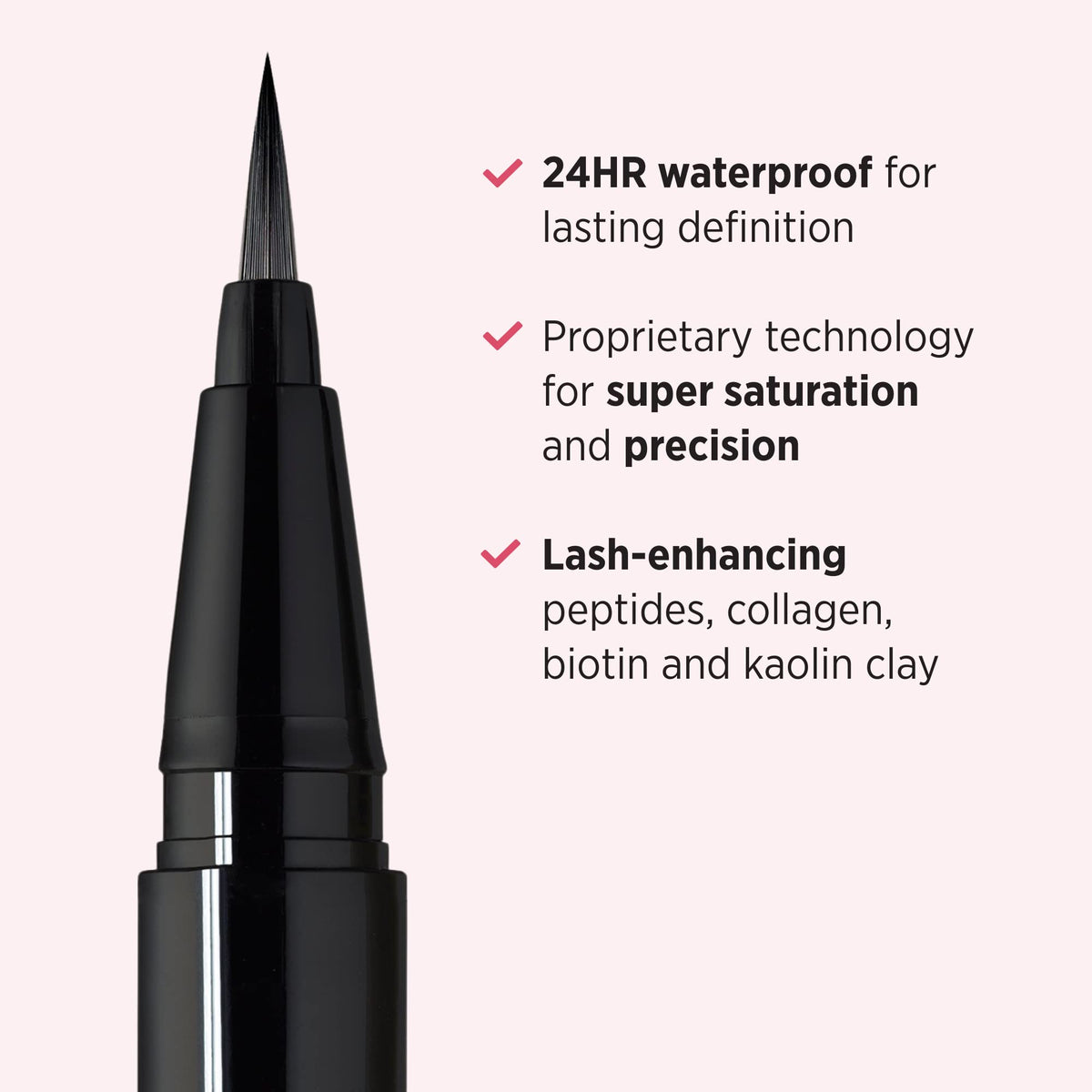 IT Cosmetics eyeliner swatch on skin demonstrating intense triple-black payoff