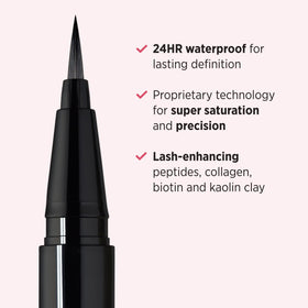 IT Cosmetics eyeliner swatch on skin demonstrating intense triple-black payoff