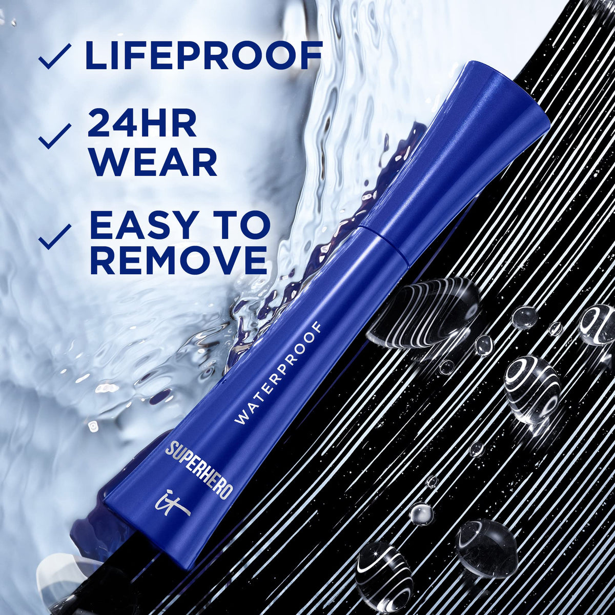 IT Cosmetics mascara texture swipe showing rich super-black pigment and buildable formula