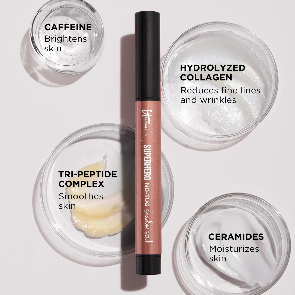 IT Cosmetics stick applied on upper lid, illustrates easy blend and crease resistance benefit