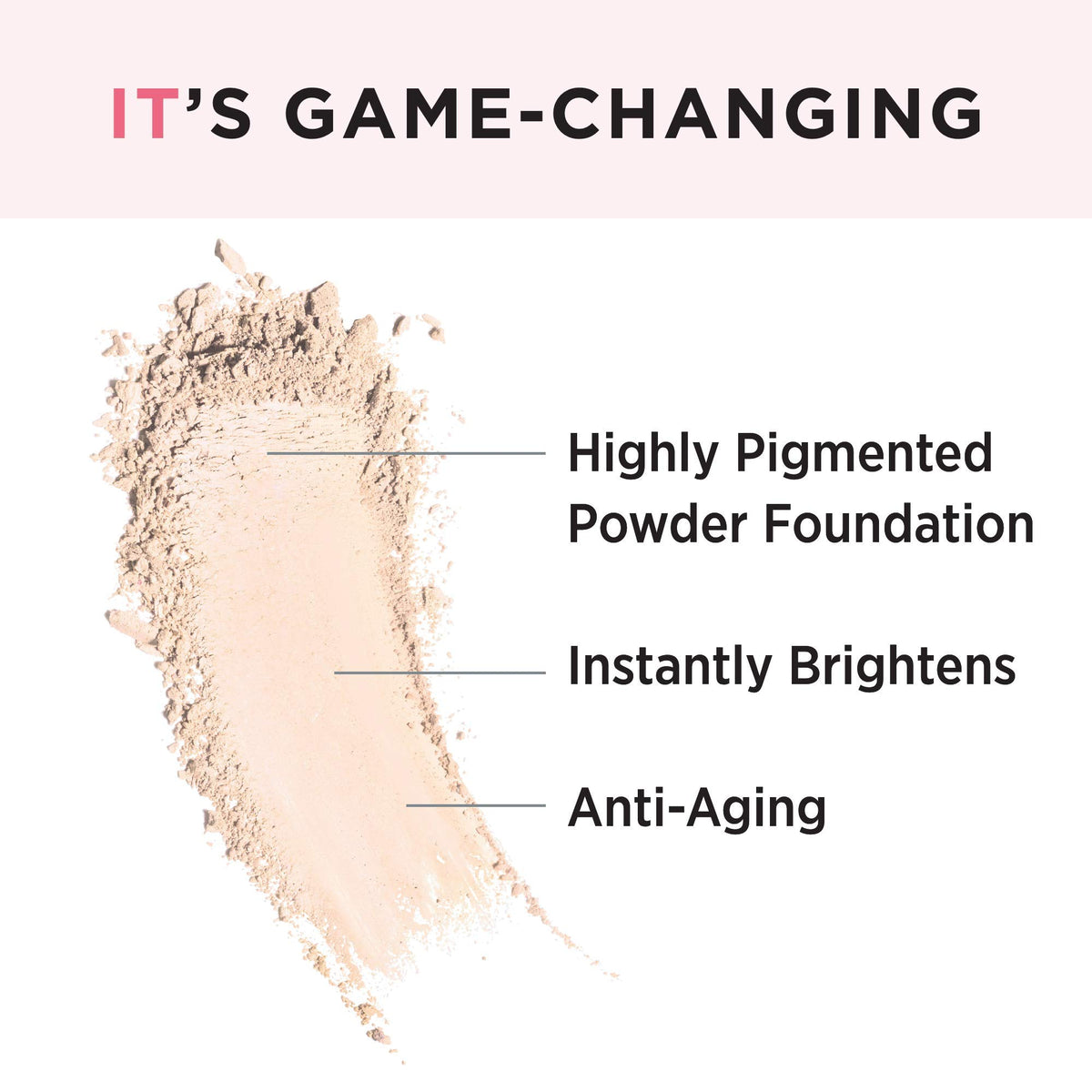 IT Cosmetics powder texture close-up showing smooth finish and blur effect