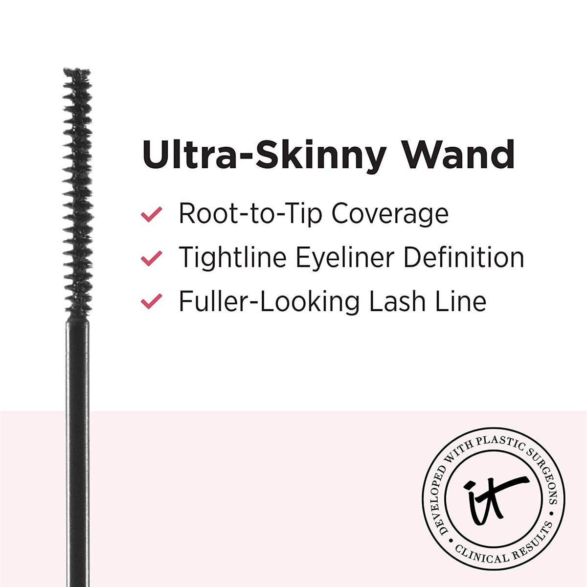IT Cosmetics Tightline black stroke swatch showing dense pigment and smooth, lengthening finish