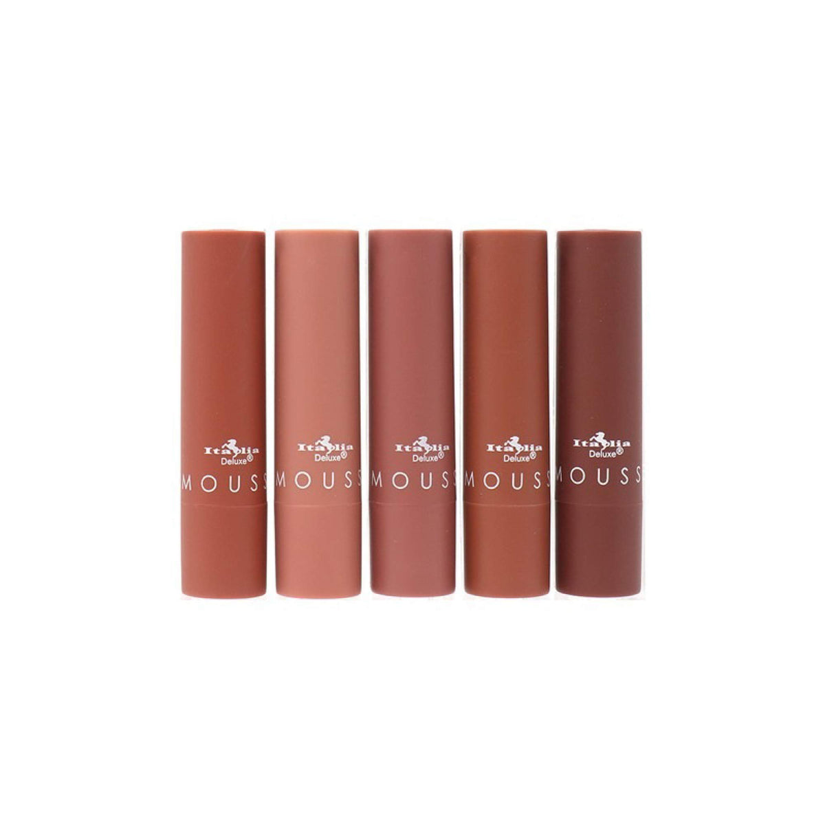 Italia Deluxe arm swatches of five nude shades to compare tones quickly
